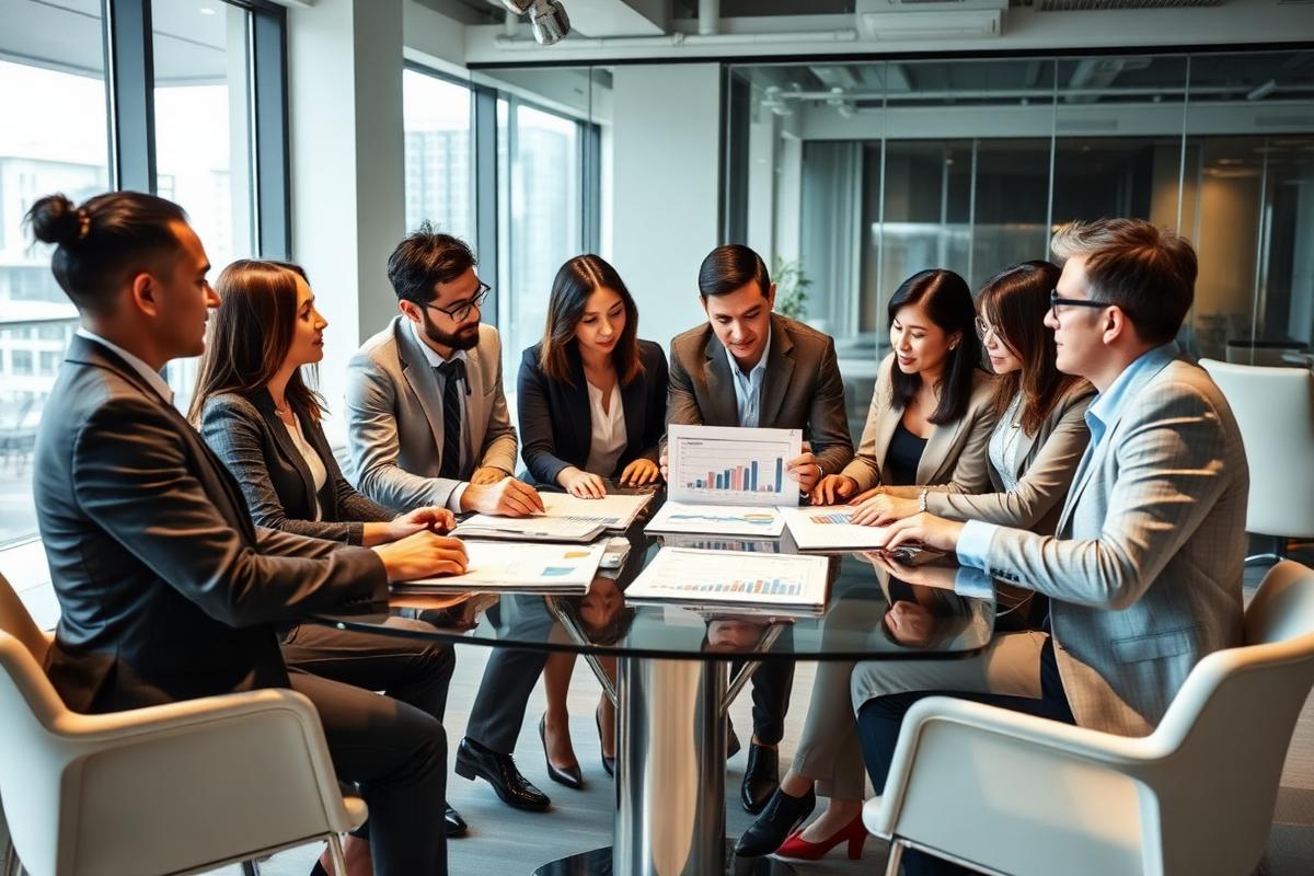 Executives reviewing financial reports